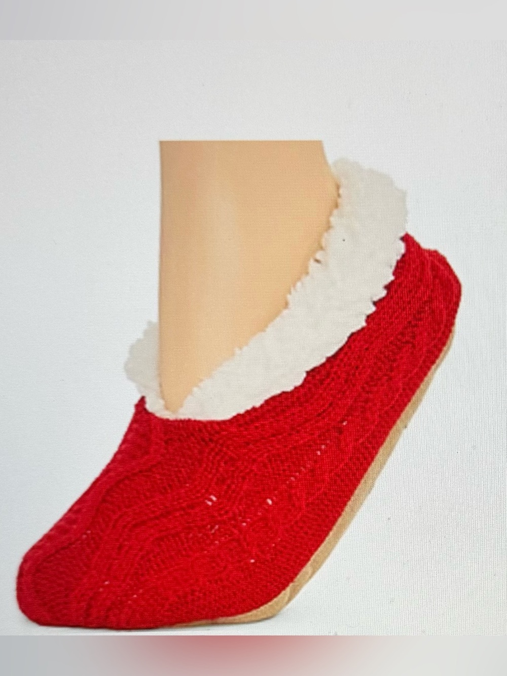Mixit Cozy Women's Red Knit Slipper with Faux Fur Lining L/XL